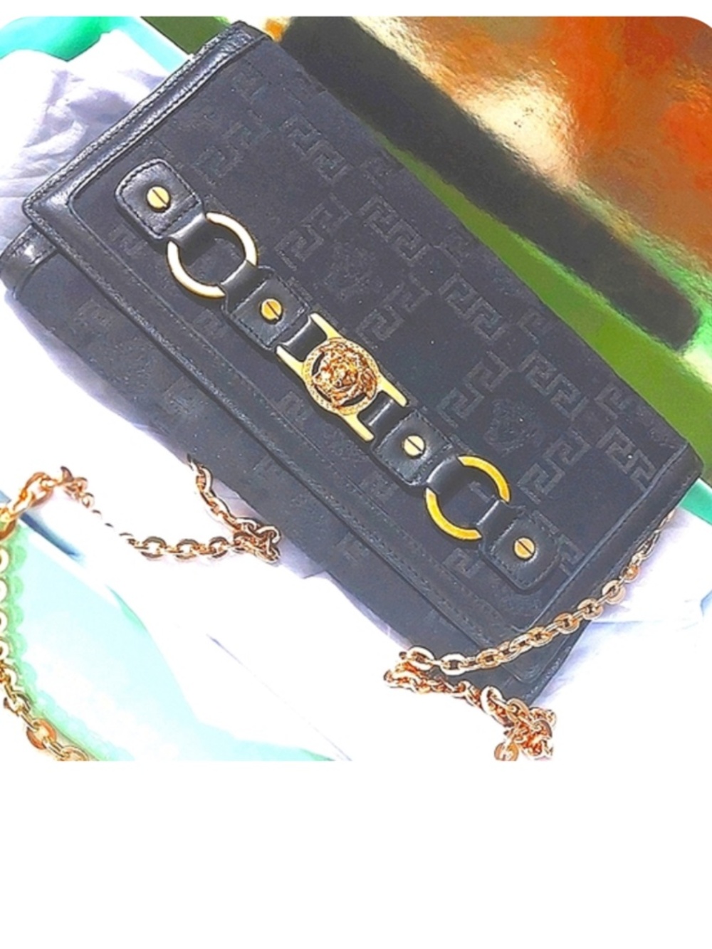 ❤Vintage VERSACE❤WOC💥Crossbody💎WALLET ON CHAIN🖤MEDUSA CLUTCH 🖤 VERSACE BAG